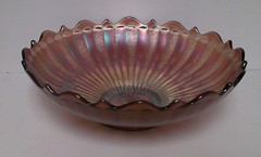 Fenton SCALE BAND AMETHYST 6″ Round Bowl CARNIVAL GLASS