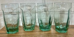 Set of 4 Libbey CHIVALRY Spanish Green 5.25” Glass Tumblers, Wood-grain Texture