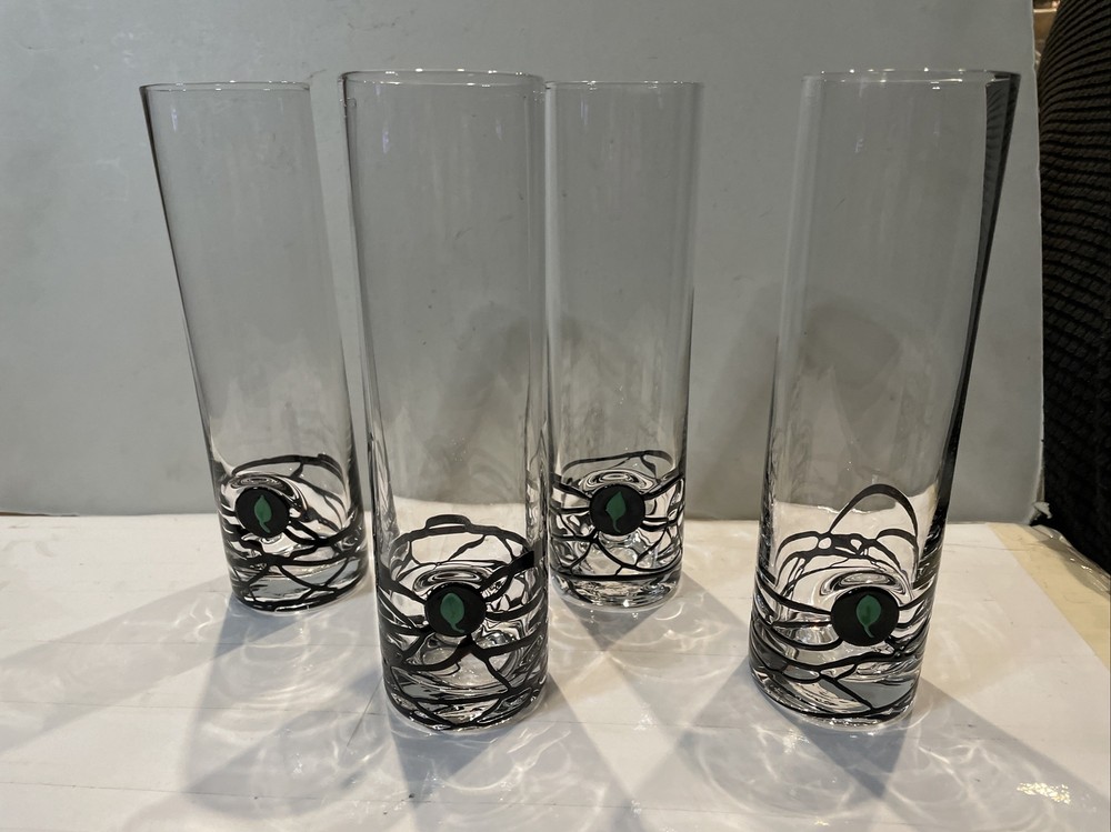Art Glass Set of 4 String Art 3D Cocktail Highball Glasses 8»