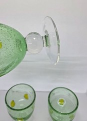 Set Of 3 Green Seeded Bubble Glass Goblets With Lemon Slices & Clear Ball Stem
