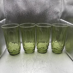 Anchor Hocking Colonial Tulip Avocado Green Set Of 4 Tumblers 12 oz Glasses EUC