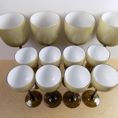12 Carlo Moretti Murano Glass Amber Taupe Cased White Goblets Water & Wine VGC
