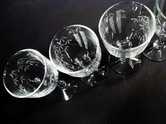 Midcentury SASAKI NORITAKE Crystal BAMBOO Multisided Stem 4 Sherry Wine Goblets