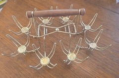 MCM Low Ball Glass Holder Wooden Handle Holds 8 Glasses