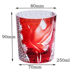 Japanese Style Edo Kiriko Red Crane Crystal Whisky Glass Tumbler Hand Cut 250ml