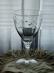 Tiffin Rose Marie Water Glass flower cut glass romantic 60s vtg sculpted stem 6.