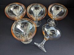 Vtg Amber Topaz Champagne/Dessert Glasses (5) Wedding Party Celebration