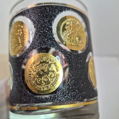 Vintage Gold Coin Rocks Glasses Black Sand Crust Textured Barware Set of 3