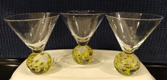Vintage Millefiori Blown Art Glass Martini Cosmo Glasses Ball Base Set of 3