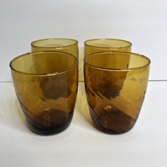 4 Retro Amber Swirl Glass Juice Tumblers 3.5″ Tall Tall Mid Century Modern Optic