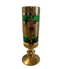 Murano Venetian Emerald Green, 24K Gold Encrusted Jeweled Cordial Sherry Glass