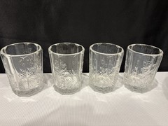 Four (4) Westmoreland Clear Paneled Grape 3.75″ Glass Tumblers