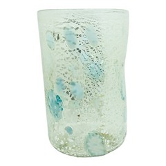 Pair of Murano Art Glass Tumblers Venezia Silver Leaf Green Millefiori Venice