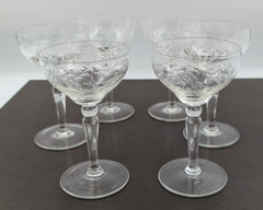 Set of 6 Vintage Champagne Coupe Etched Floral Toasting Glasses Petite