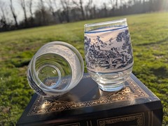 Vintage Wedgewood Blue White Glass Tumbler Set Scenic Design Drinkware England