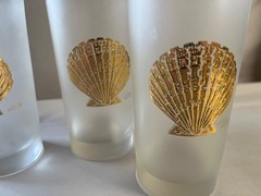 Vintage Culver Glasses Frosted Sea Shell 22kt Gold Highball Set Of 4