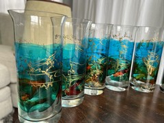 6 STIF Romania Hand Painted Hand Blown Flared Rim Glasses Clean Beautiful