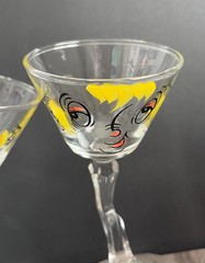 Set Of 4 Whimsical Hand Painted Tipsy Martini Glass Novelty Bar Cocktail Glasses