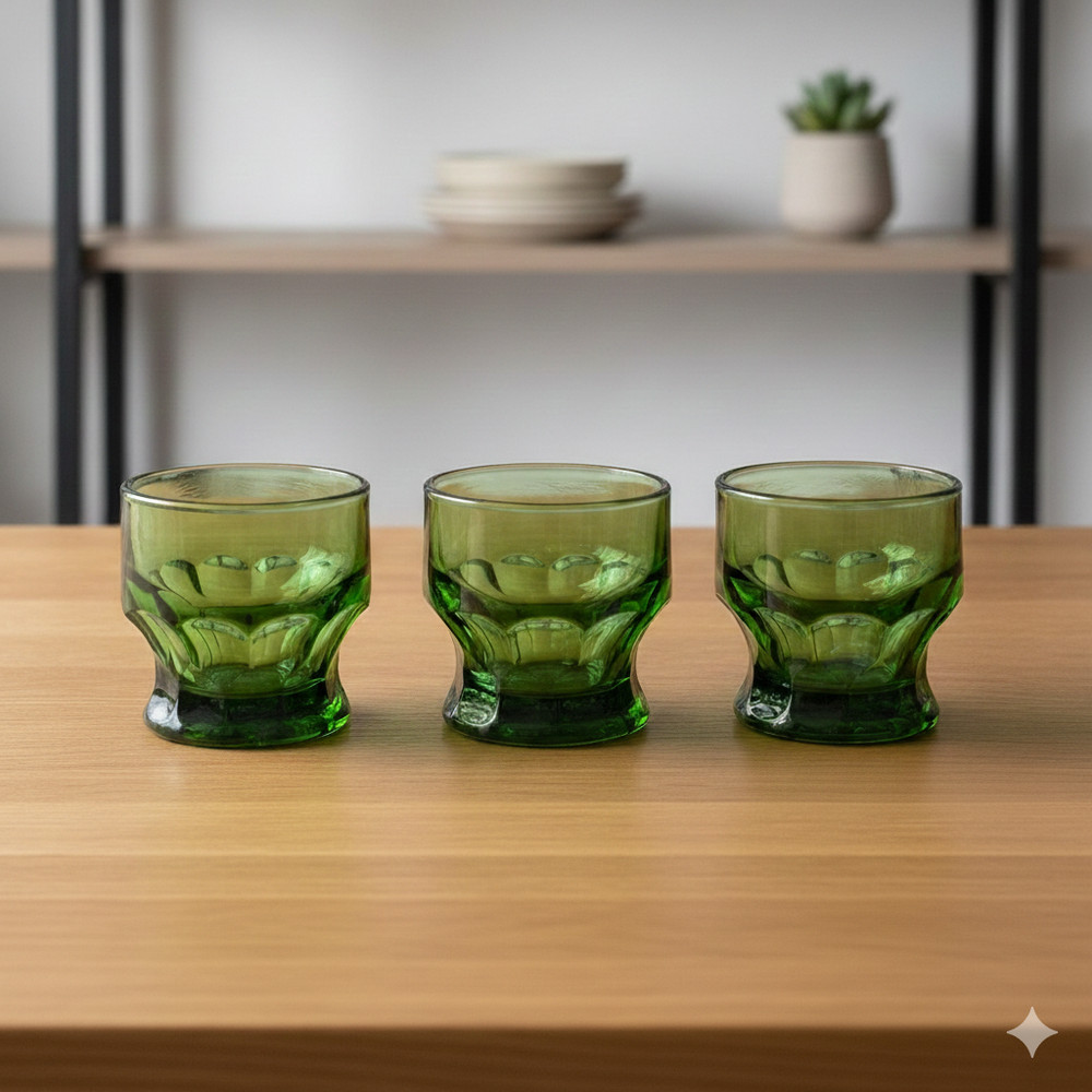Vintage Mosser Glass Emerald Green Georgian Honeycomb 3 inch Tumblers – Set of 3
