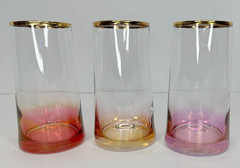 Set Of Three Vintage Highball Glasses With Gold Rims – Ombre Tint