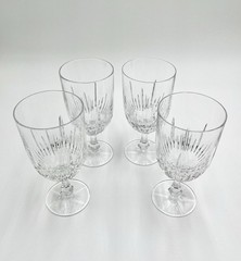 Set of 4 Signed Gorham Crystal Cut Glass Water Goblets – 7” High – Mint