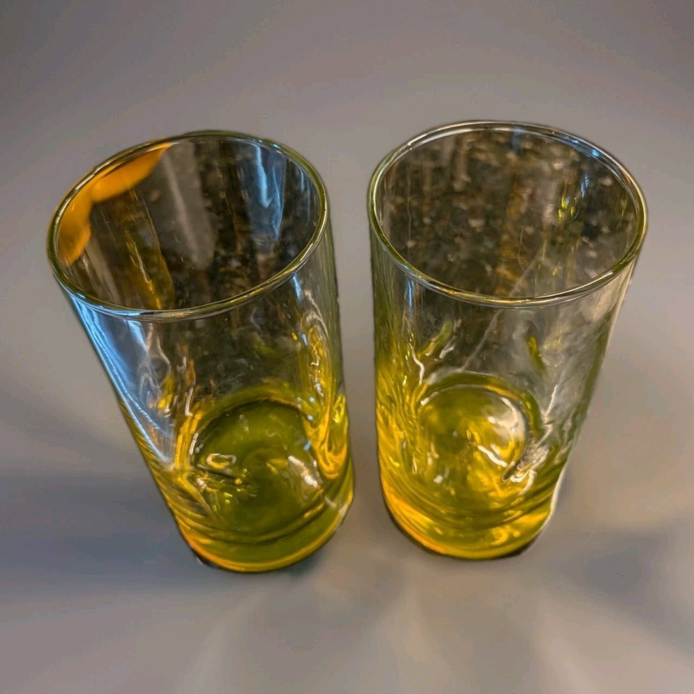 Crisa Yellow Base Dimpled Glasses By Libbey Set Of 2