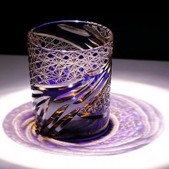 Luxury Edo Kiriko Hand Cut Crystal Whiskey Glass Black Amber Carved Tumbler 9oz