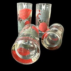 VTG LIBBEY TUMBLERS FALL LEAVES PATTERN SET/4 THANKSGIVING RED BROWN SAGE