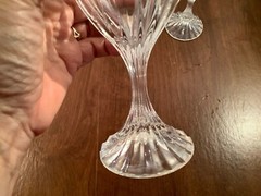 Lot of 2 Vintage Pressed Cut Glass Stemmed Wine Goblets Stars Florals 7″ & 6 1/2