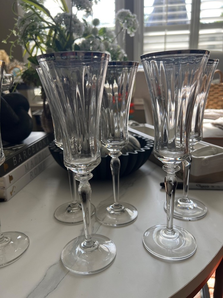 Set of 5 Noritake Platinum Champagne Flutes