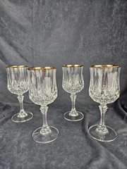 4 Cristal D Arques Longchamp Gold Rim Crystal Water Goblets 6.5″ Excellent