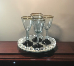 Rustic Hand Blown Goblets Wine Glasses with Brown Base and Rim Set of 4