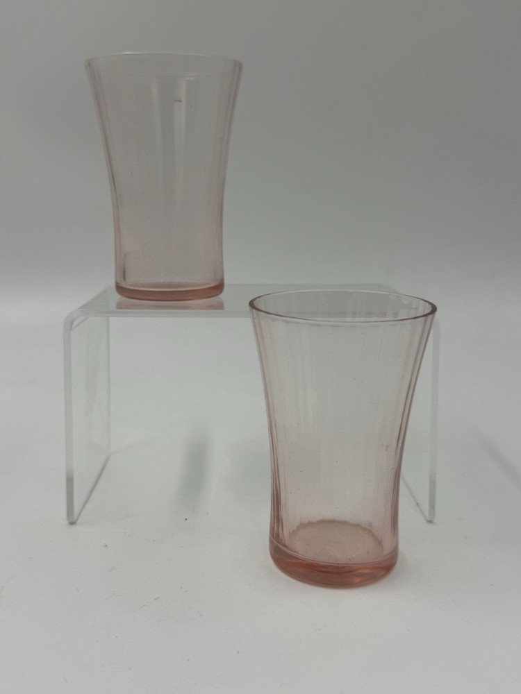 Unmarked Pink Depression Glass Panel Pillar Optic Flared Juice Glasses-Set of 2