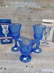 Avon 1976 Fostoria Cobalt Blue Goblets Geo/Martha Washington & Mt Vernon Creamer