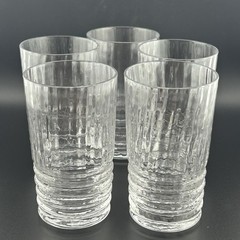 Antique Czech Manganese Glass Tumblers Set of 5 4½″ Ribbed Optic Beehive 1910s