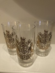 Cera Gold Lion Unicorn Crest Vintage MCM Hi Ball Set of 3 Glass Drinking Glasses