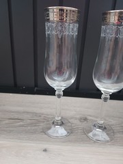 VTG Platinum Silver Rimmed Fluted & Etched Crystal Champagne Glass 8″ – Set 3