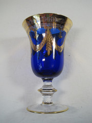 VTG Horchow 24 KtGold Cobalt Blue Crystal Wine Water Glass Goblet 6.5″ ITALY