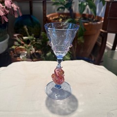 Salviati Murano Swan Stemmed Wine Glass Pink Aventurine Blue Glass Barware VTG