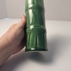 VINTAGE MID CENTURY MODERN LIBBEY GREEN BAMBOO TIKI CERAMIC TUMBLER VASE