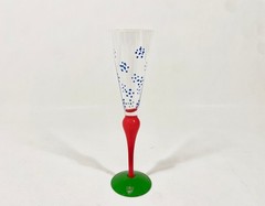 Orrefors Clown Crystal Red Stem Blue Dotted Champagne Glass Anne Nilsson