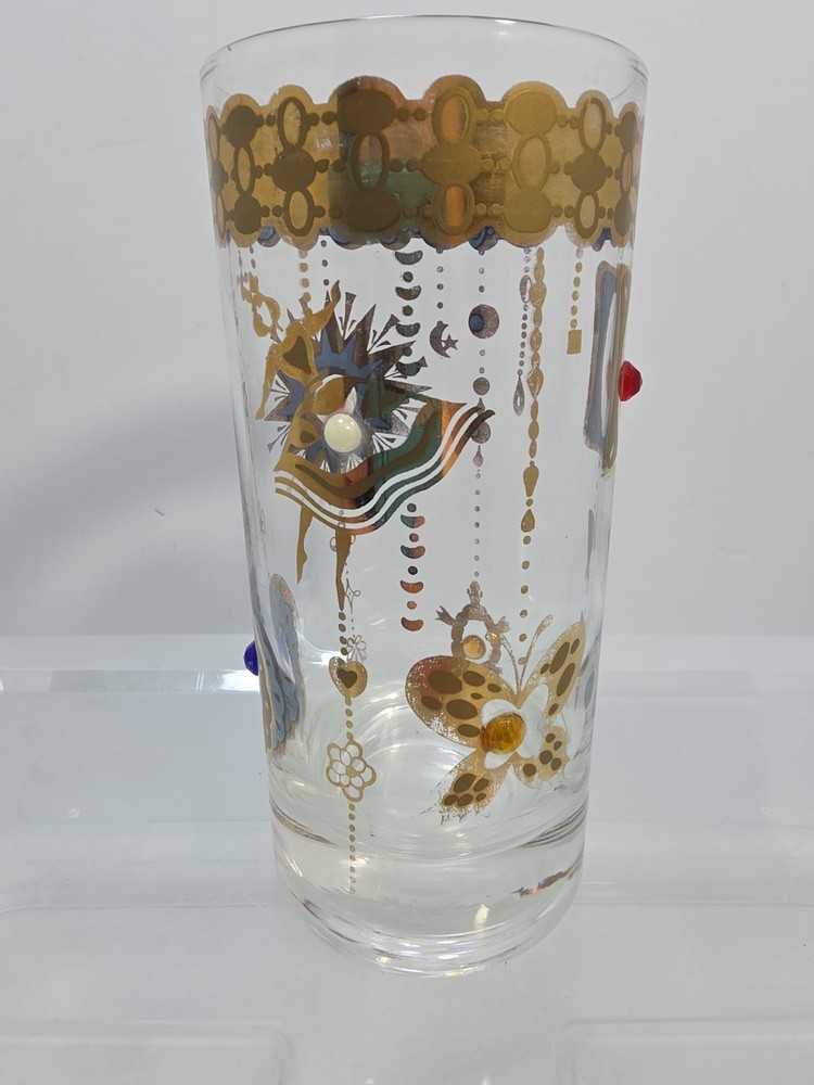 Vintage Culver Butterfly Turtle Starburst Gold Jeweled Highball Glass 5-5/8″ (#2
