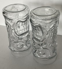 Anchor Hocking 2 Screaming Tiki Clear Glass Tumblers 16oz Halloween Luau Vintage