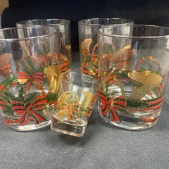 Set 4 Culver’s 22k Gold Yule French Horn Old Fashioned Christmas Glasses & SHOT