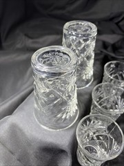 Set Of Five Early American Prescut Juice Glasses Star Starburst (2) 4.5”(3) 3.5”