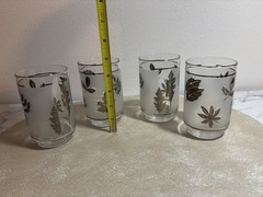 Libbey Silver Leaf 12 oz Flat Tumblers Glasses 4.5″ Set of 4 Vintage Drinkware