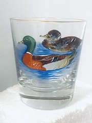 Ducks Whiskey Glass Rocks bar Gold Trim Hand Painted 3.5”