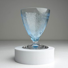 Set of 7 Fostoria June Blue 3 3/4″ Footed Cocktail Glasses #5098 Etched Glass