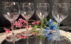 4 Optic Rib Clear Crystal Round Wine Glasses Goblets Hocks Set