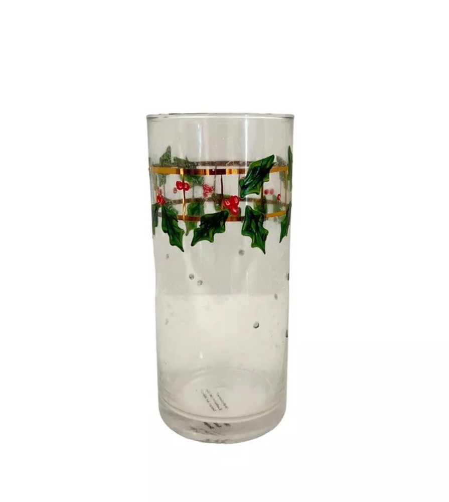 Set of 4 HiMark Hollyberries Tall Glasses Hand Painted Christmas Worlds Fare